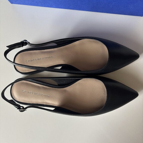Stuart Weitzman Black Slingback Pointed Toe Flats New with Box - Picture 6 of 8
